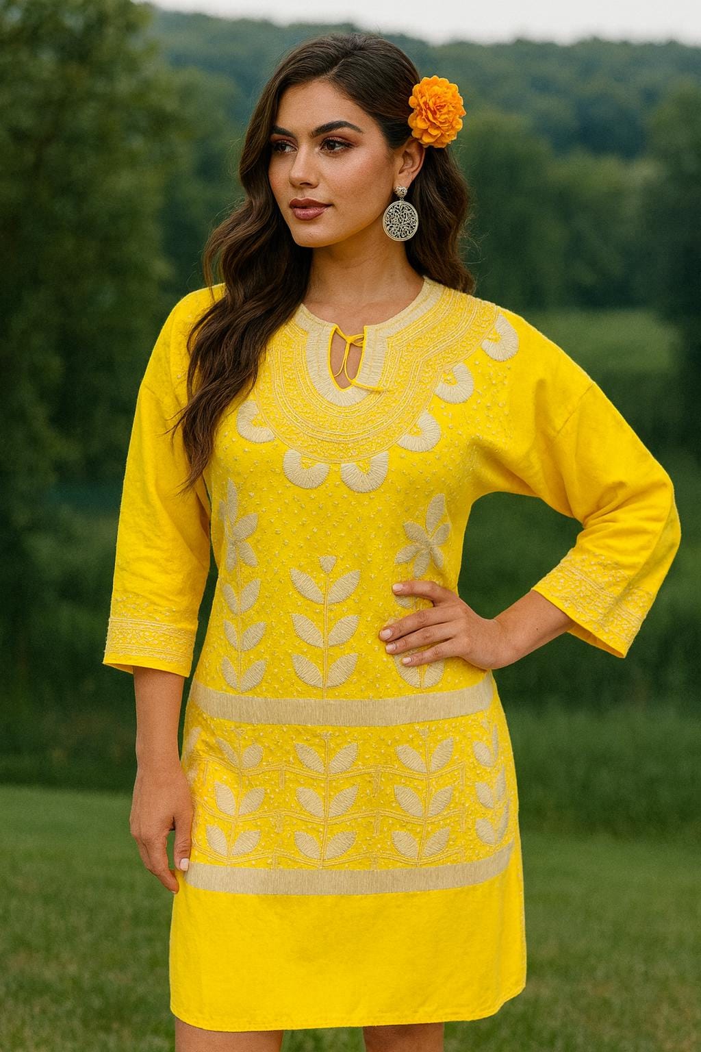 Image of Gorgeous Floral Hand Embroidered Dress - Mexican Embroidered Dress - Floral Designs - M/L