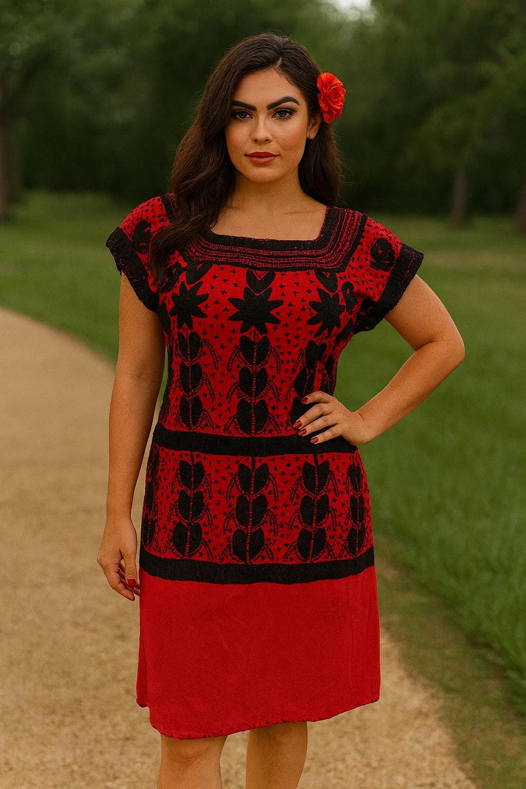 Gorgeous Floral Hand Embroidered Dress - Mexican Embroidered Dress - SHORT SLEEVE - Floral Designs - M/L