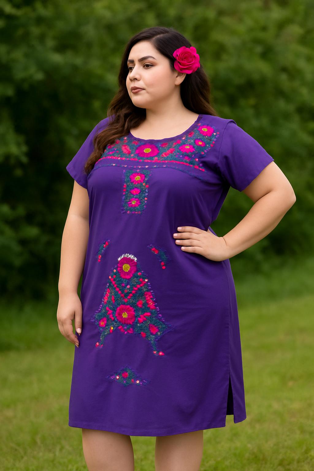 Image of Beautiful Traditional Mexican Hand Embroidered Dress - Artisanal Dress from Puebla, Mexico - Medium