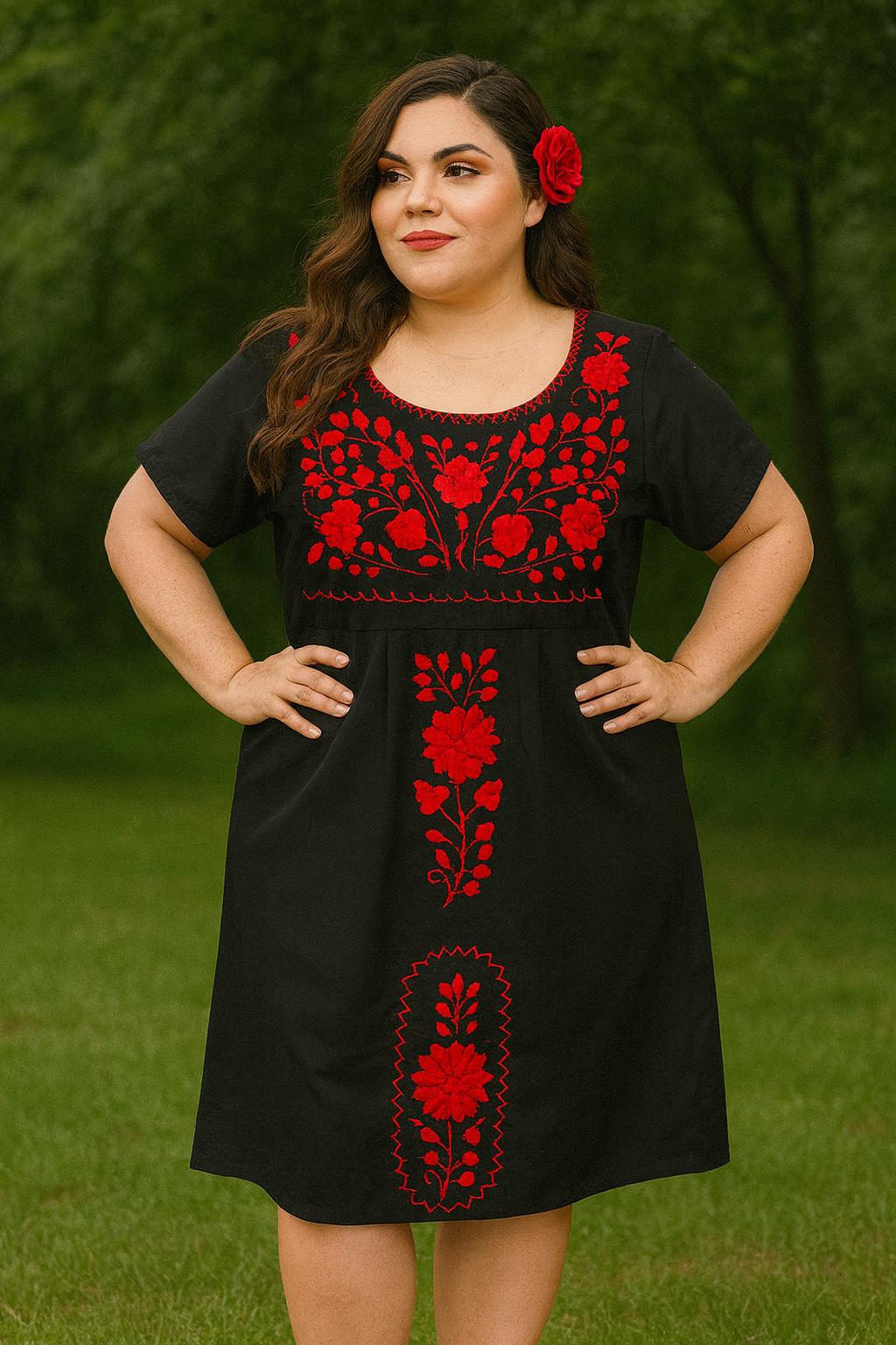 Image of Beautiful Traditional Mexican Hand Embroidered Dress - Artisanal Dress from Puebla, Mexico - Medium