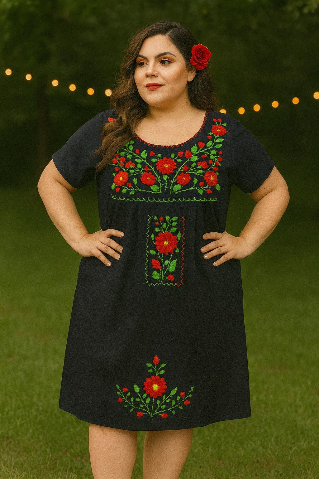Image of Beautiful Traditional Mexican Hand Embroidered Dress - Artisanal Dress from Puebla, Mexico - Medium