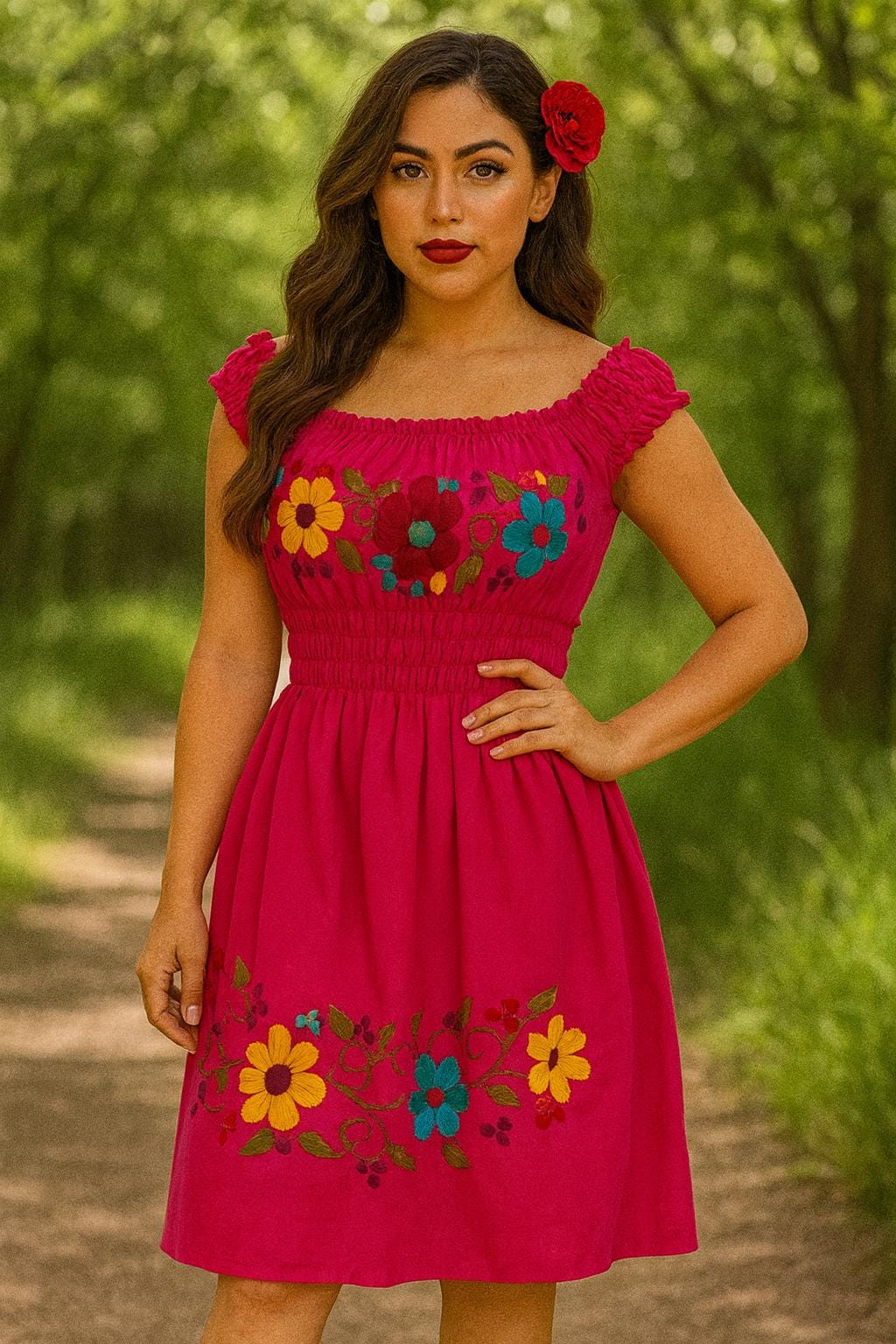 Image of Beautiful Embroidered Sun Dress - Artisanal Embroidered Summer Dress