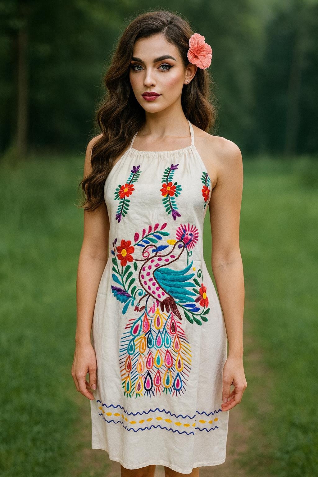 Mexican Halter Dress- Embroidered Artisanal Halter Dress - Mexican Sun Dress Size Small