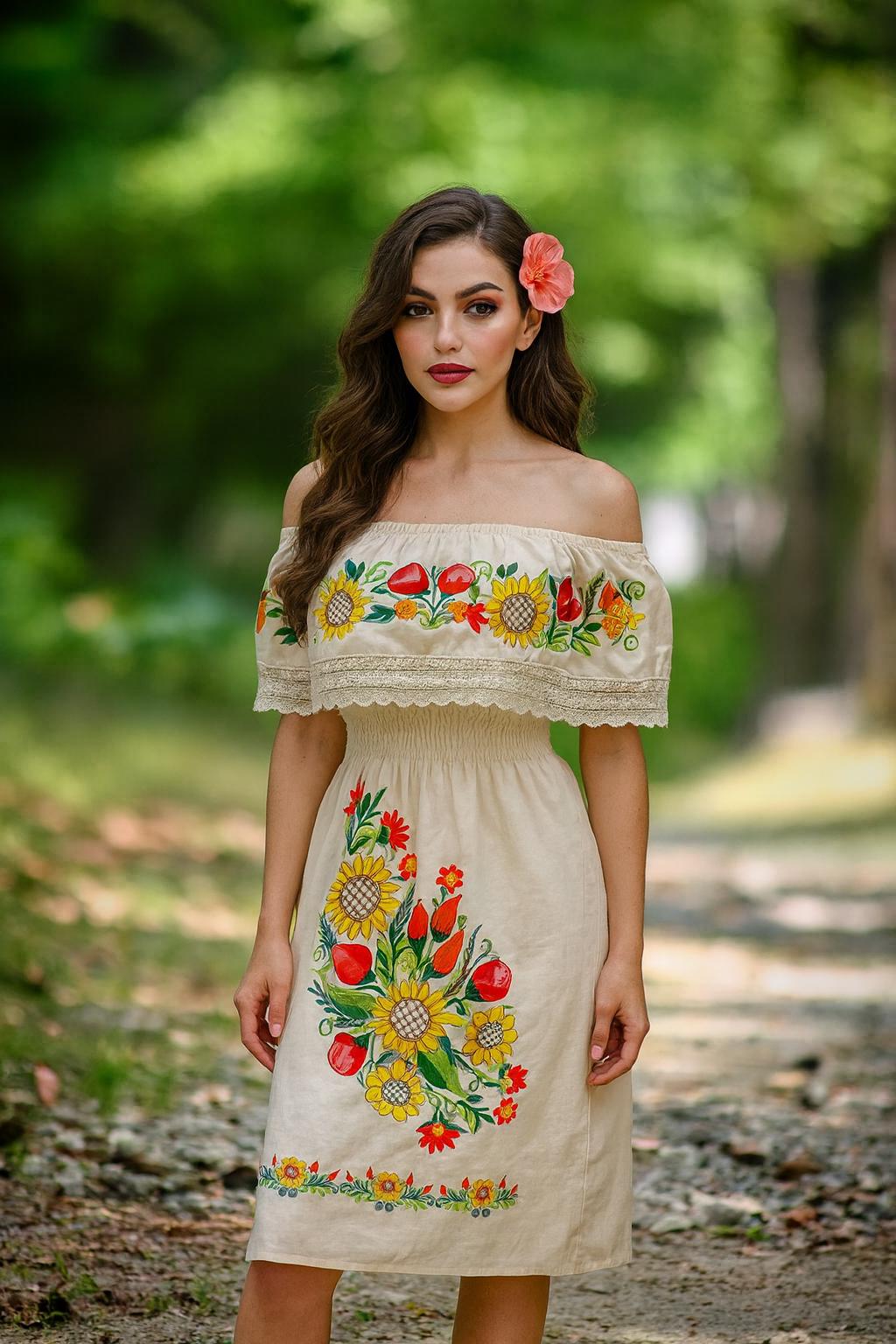 Image of Beautiful Artisan Embroidered Floral Dresses - Handmade Dresses - Mexican Dresses