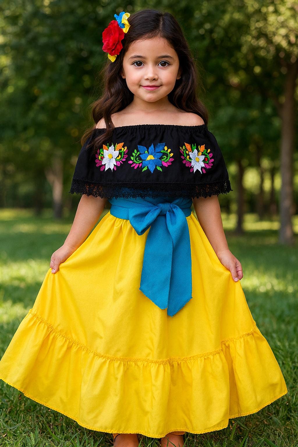 Image of Beautiful Mexican Embroidered Blouse and Skirt Set -Traditional Girls Set - Handmade Authentic Clothing