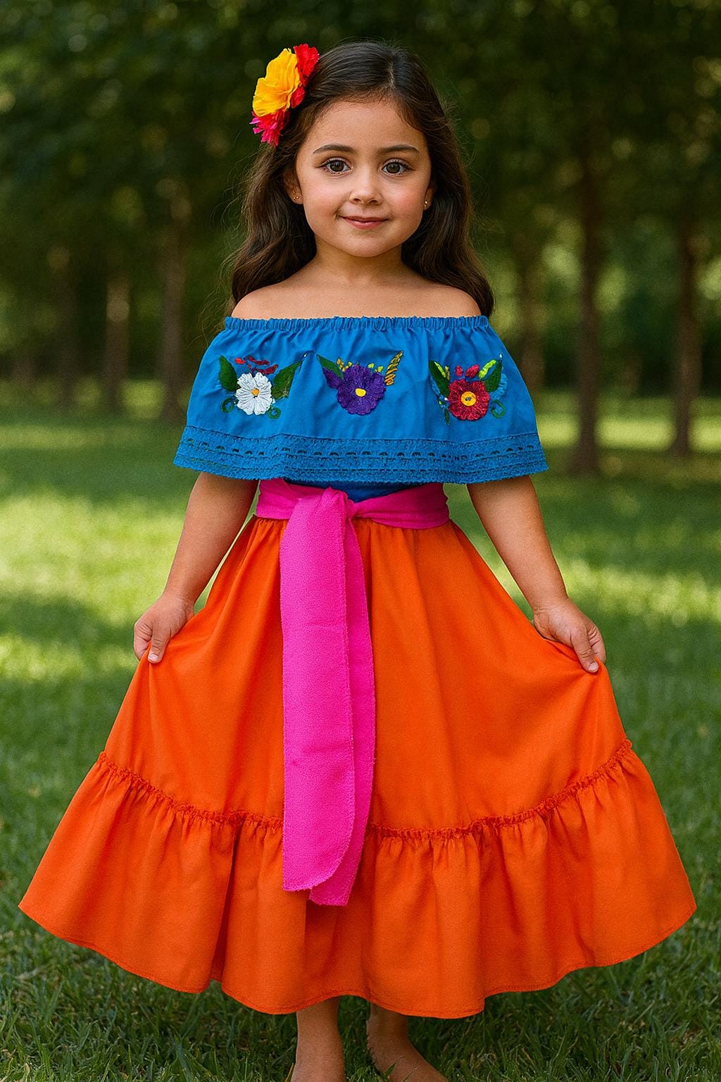 Image of Beautiful Mexican Embroidered Blouse and Skirt Set -Traditional Girls Set - Handmade Authentic Clothing