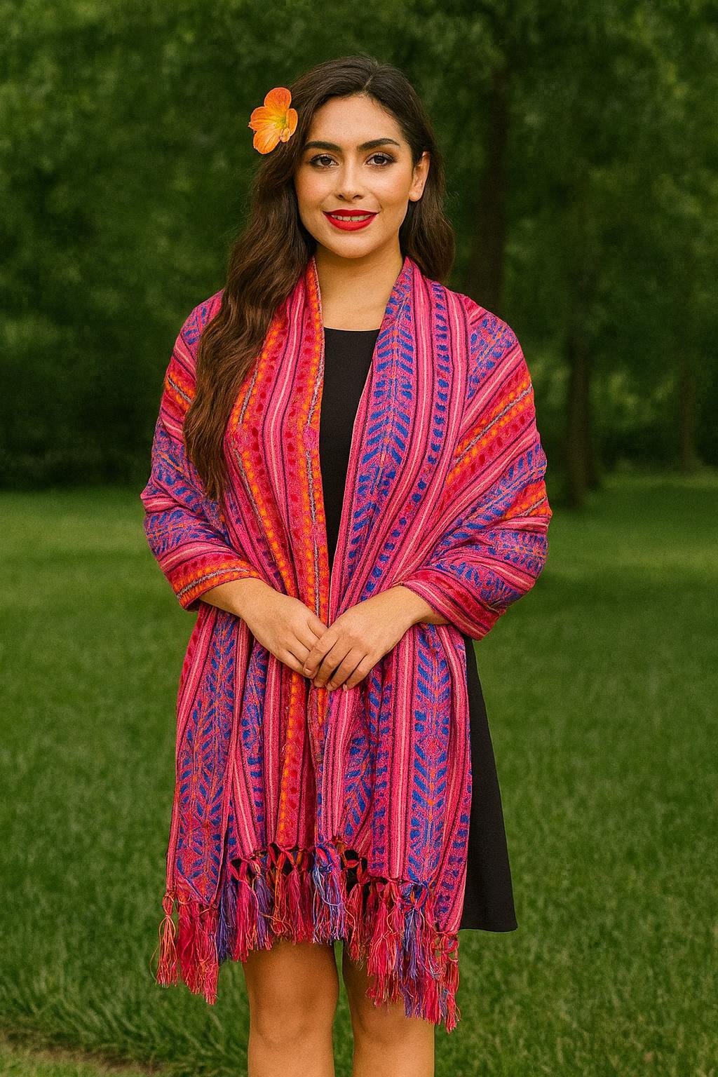 Image of Handmade Mexican Rebozo Shawl: Artisan Cotton Blend Wrap