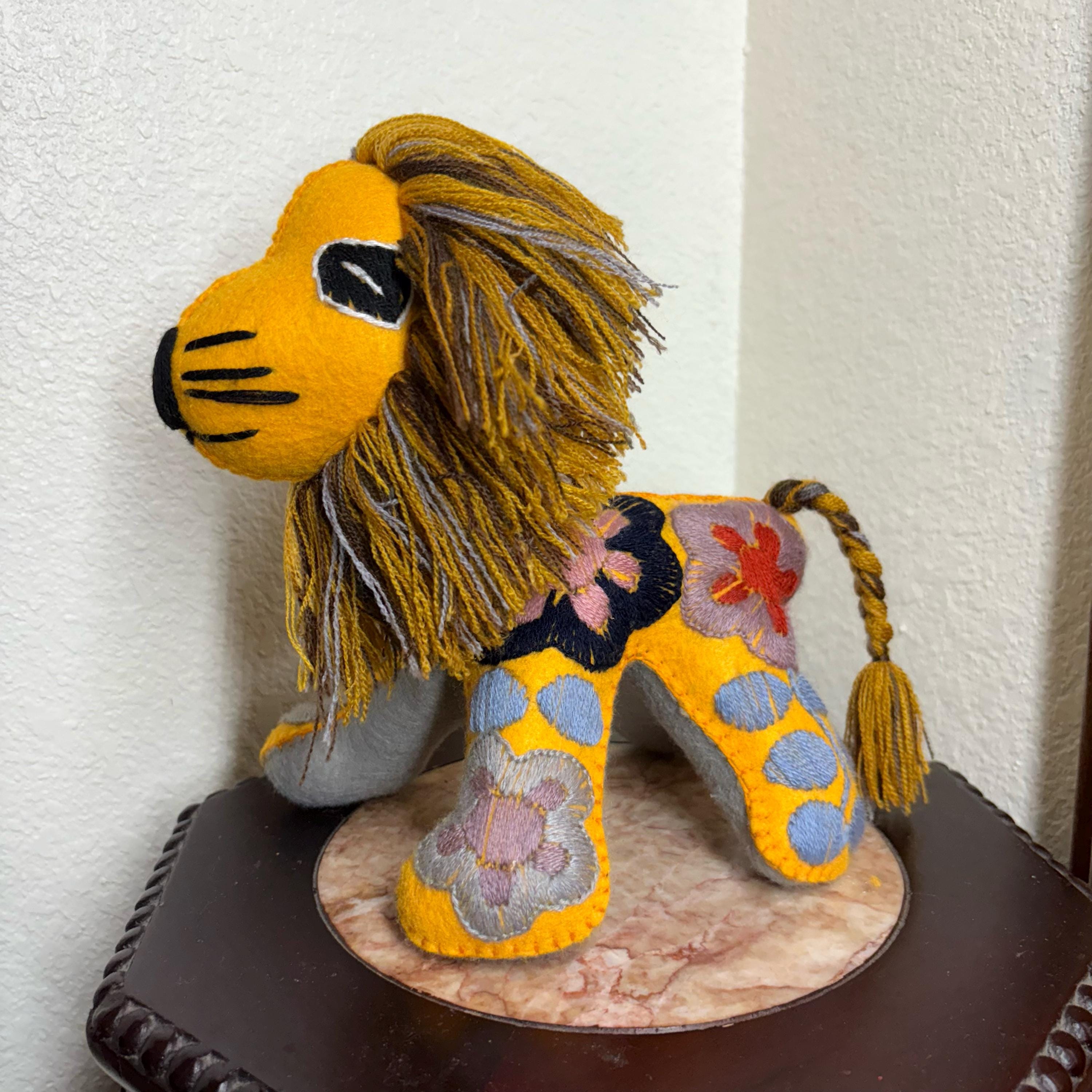 Image of Hand Embroidered Artisanal Stuffed LION - Handmade Stuffed Animals -Beautiful Handcrafted Lion - Perfect for an authentic & meaningful gift