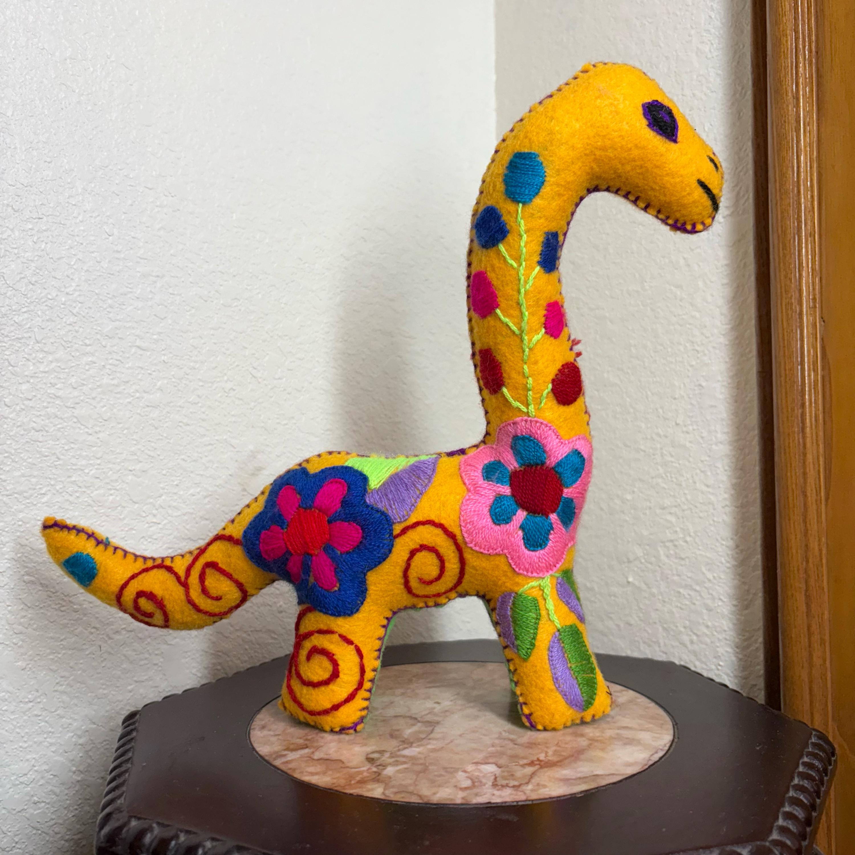 Image of Hand Embroidered Stuffed Dinosaur: Artisanal Felt Dino Toy/Decor