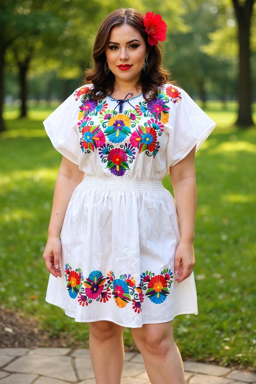 Image of Plus Size Embroidered Mexican Dress - Handmade Artisanal Dress