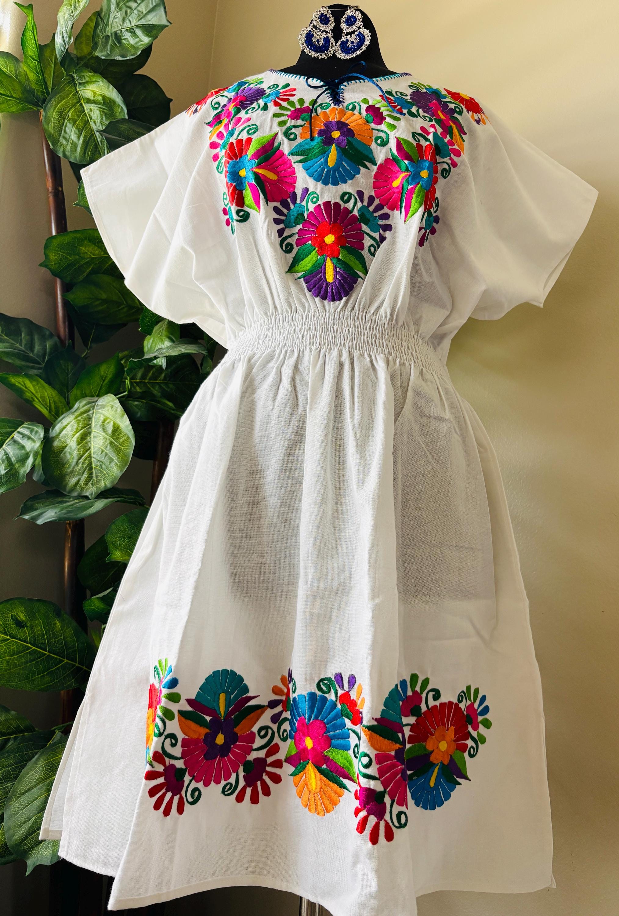 Plus Size Embroidered Mexican Dress - Handmade Artisanal Dress