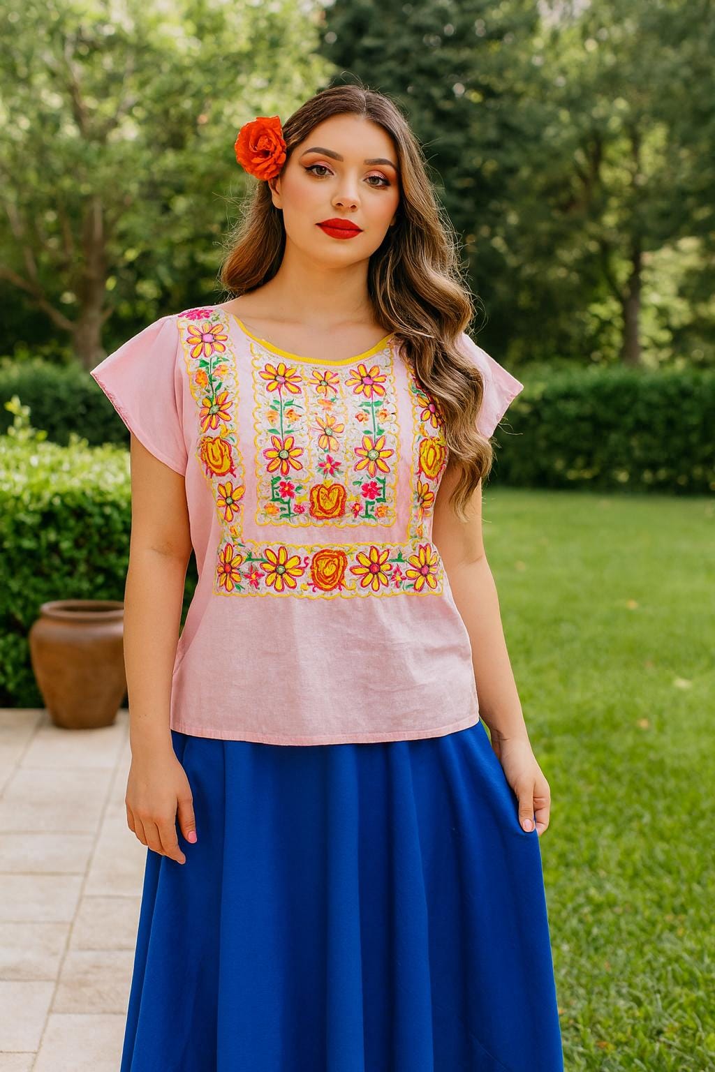 Image of Beautiful Handmade Cotton Huipil / Blouse - Mexican Embroidered Blouse - Artisan Made Blouse