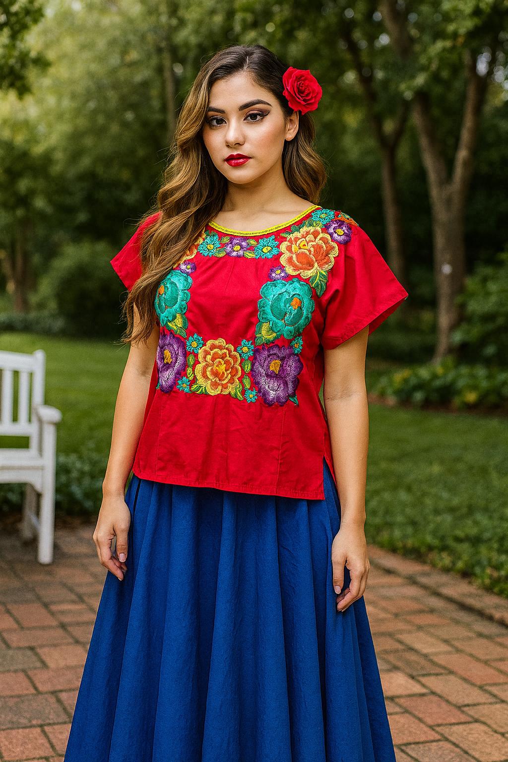 Beautiful Handmade Cotton Huipil / Blouse - Mexican Embroidered Blouse - Artisan Made Blouse
