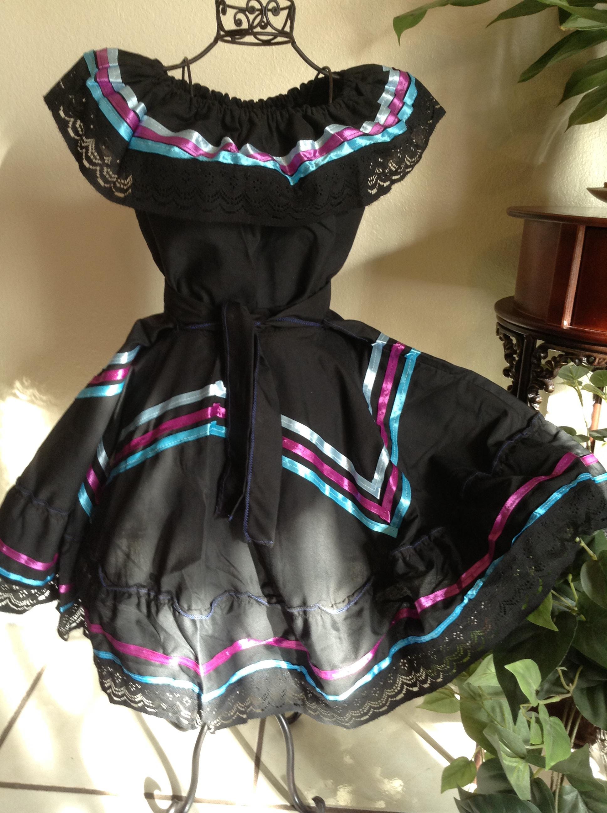 Image of Gorgeous Black “Estrella” Jalisco Dress – Short Style with Satin Star Design