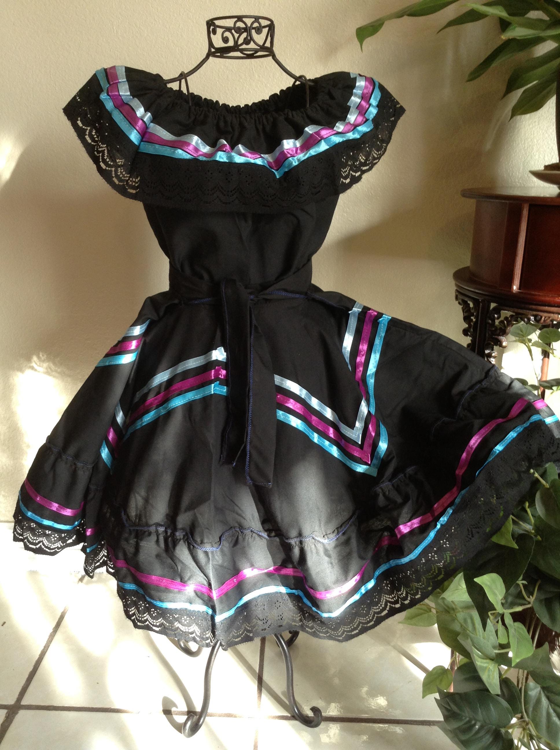 Image of Gorgeous Black “Estrella” Jalisco Dress – Short Style with Satin Star Design