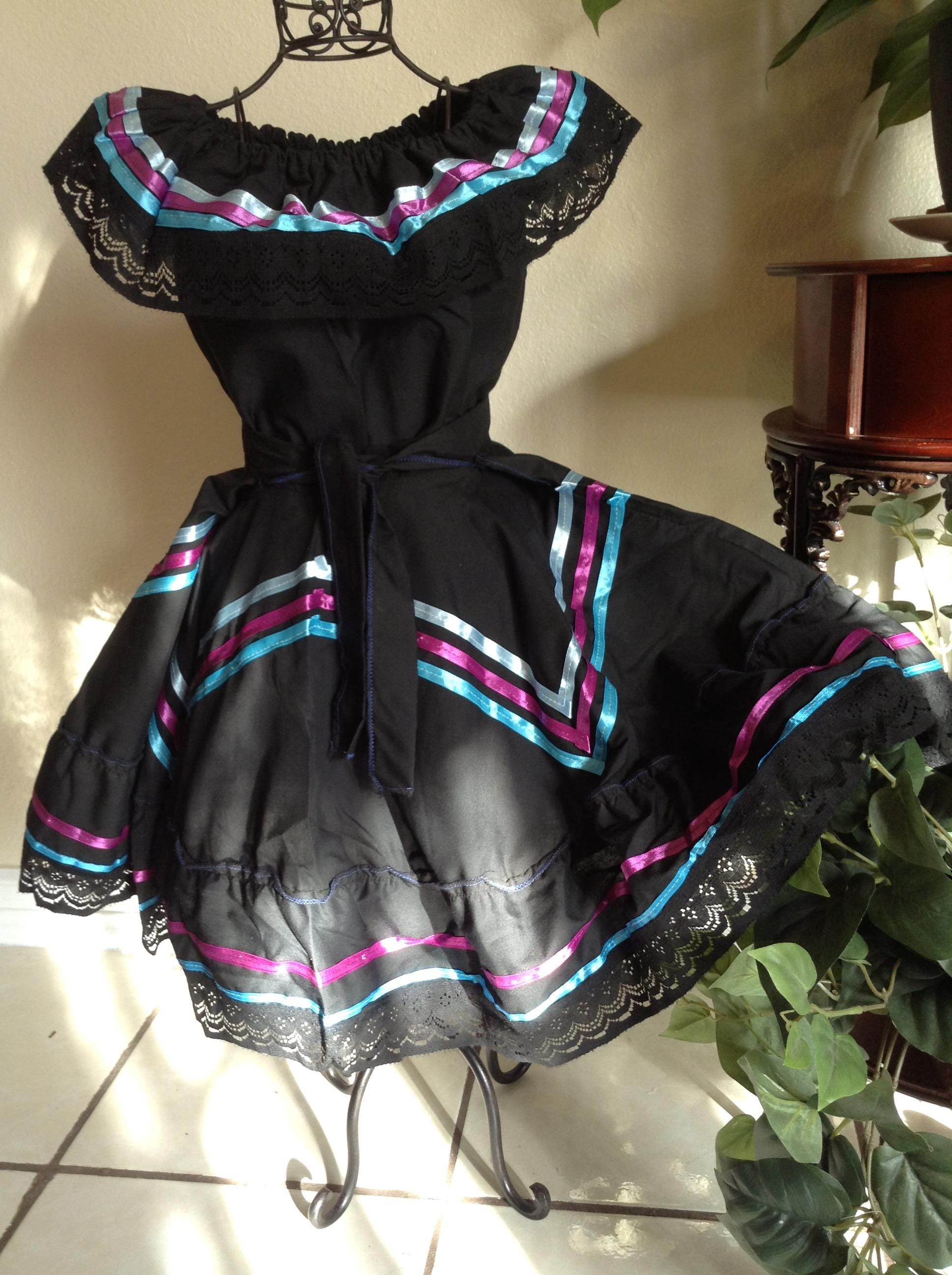 Image of Gorgeous Black “Estrella” Jalisco Dress – Short Style with Satin Star Design