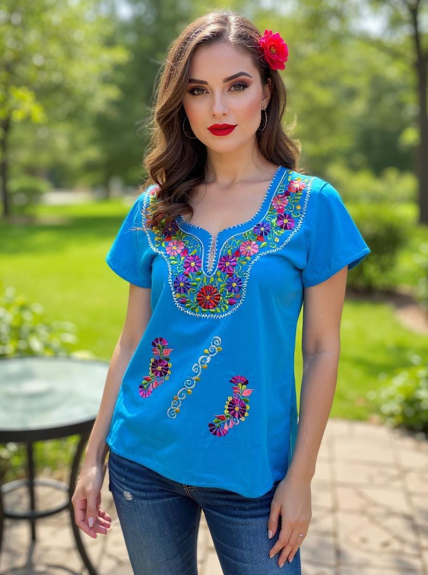 Beautiful Embroidered Handmade Blouse - Mexican Floral Artisan Blouse