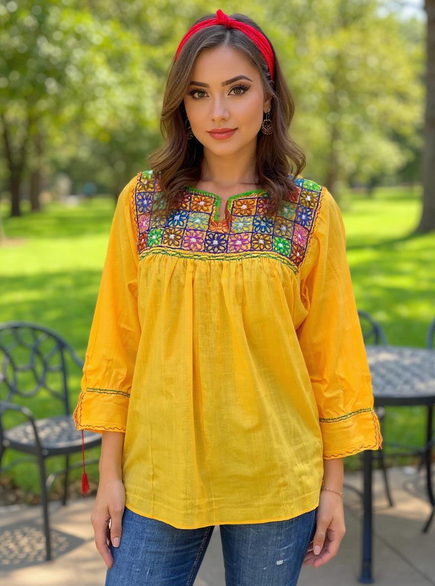 Image of Beautiful Floral Rococo Embroidered Blouse - Mexican Embroidered Blouse - Floral Designs