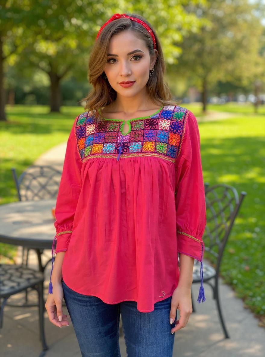 Beautiful Floral Rococo Embroidered Blouse - Mexican Embroidered Blouse - Floral Designs