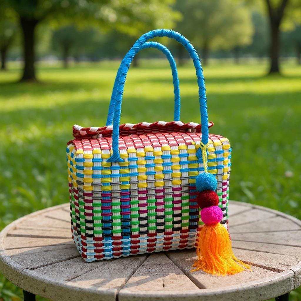 Image of Cute Handwoven Recycled top handle Bag - Artisan Made Purse from Chiapas, Mexico