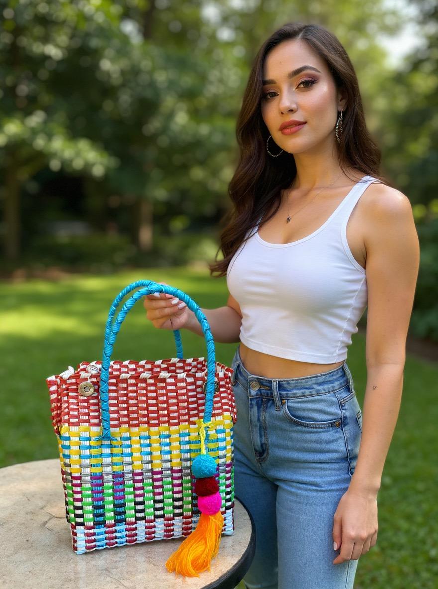 Cute Handwoven Recycled top handle Bag - Artisan Made Purse from Chiapas, Mexico