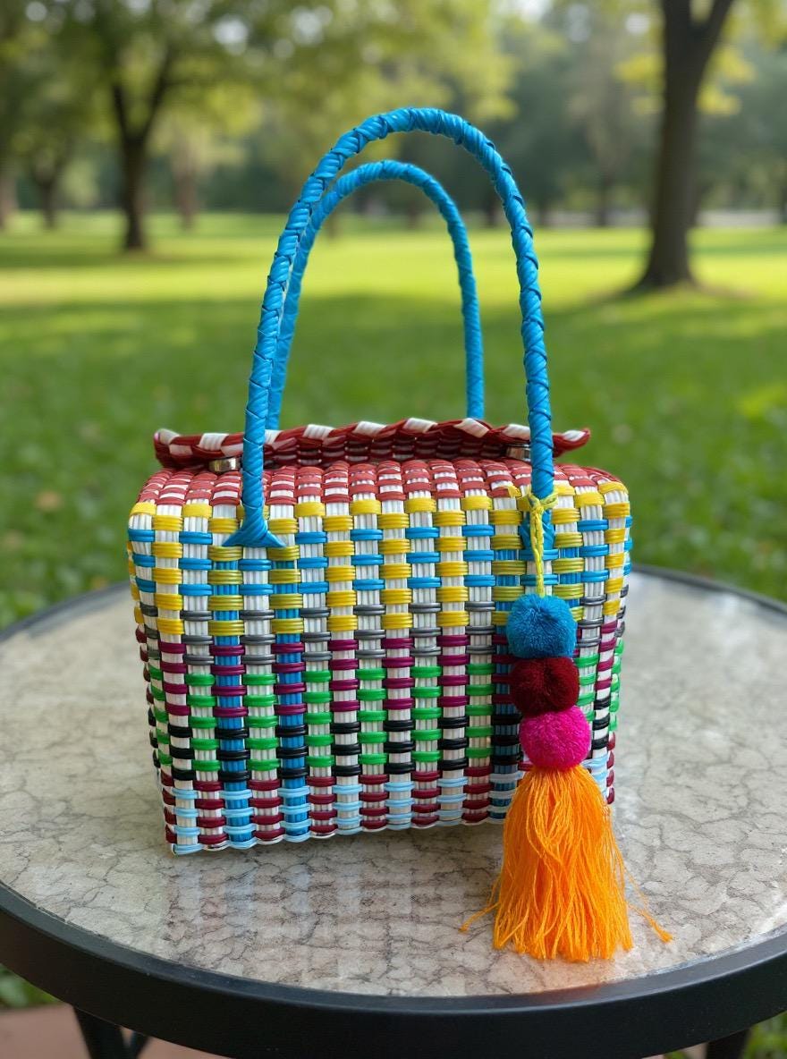 Image of Cute Handwoven Recycled top handle Bag - Artisan Made Purse from Chiapas, Mexico