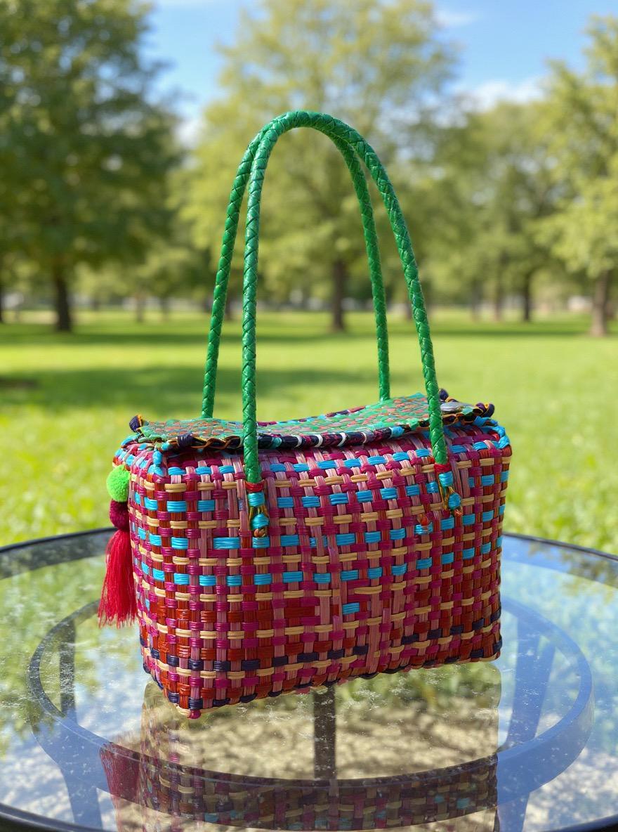 Image of Super Cute Handwoven Recycled top handle Bag - Artisan Made Purse from Chiapas, Mexico