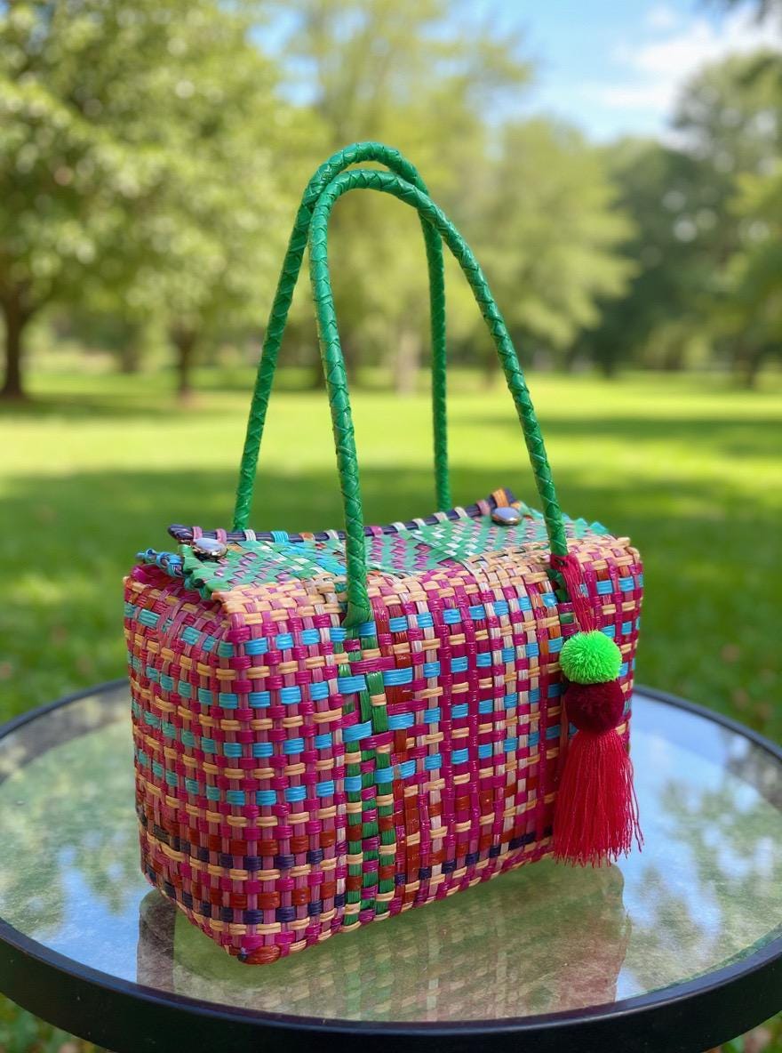 Super Cute Handwoven Recycled top handle Bag - Artisan Made Purse from Chiapas, Mexico