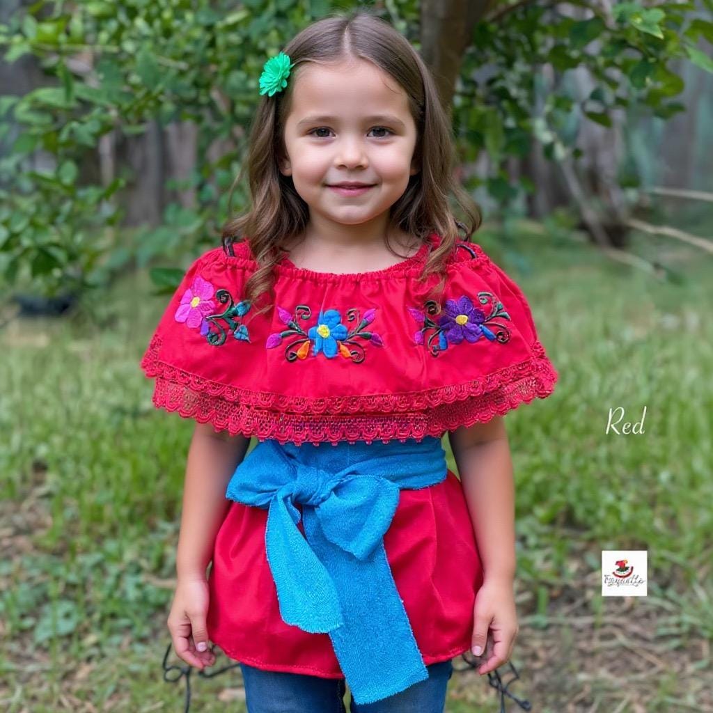 Authentic Girls Puebla Blouse - Kids Mexican Blouse - Artisanal Blouse