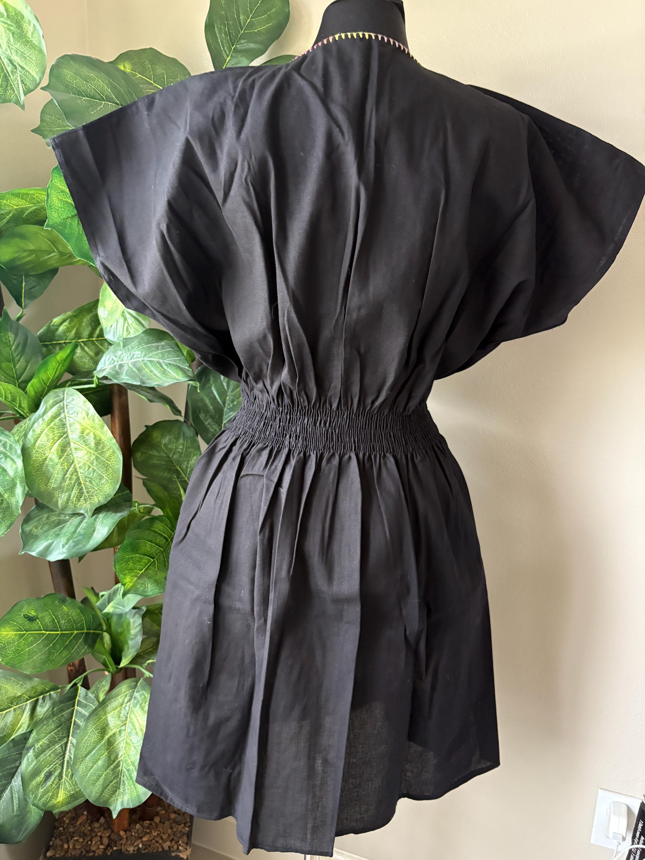Image of Plus Size, 3X, Mexican Black Dress, Embroidered Chiapas Dress, Colorful Floral Dress, Mexican Fiesta Dress, Boho Artisan Dress, Folk Dress