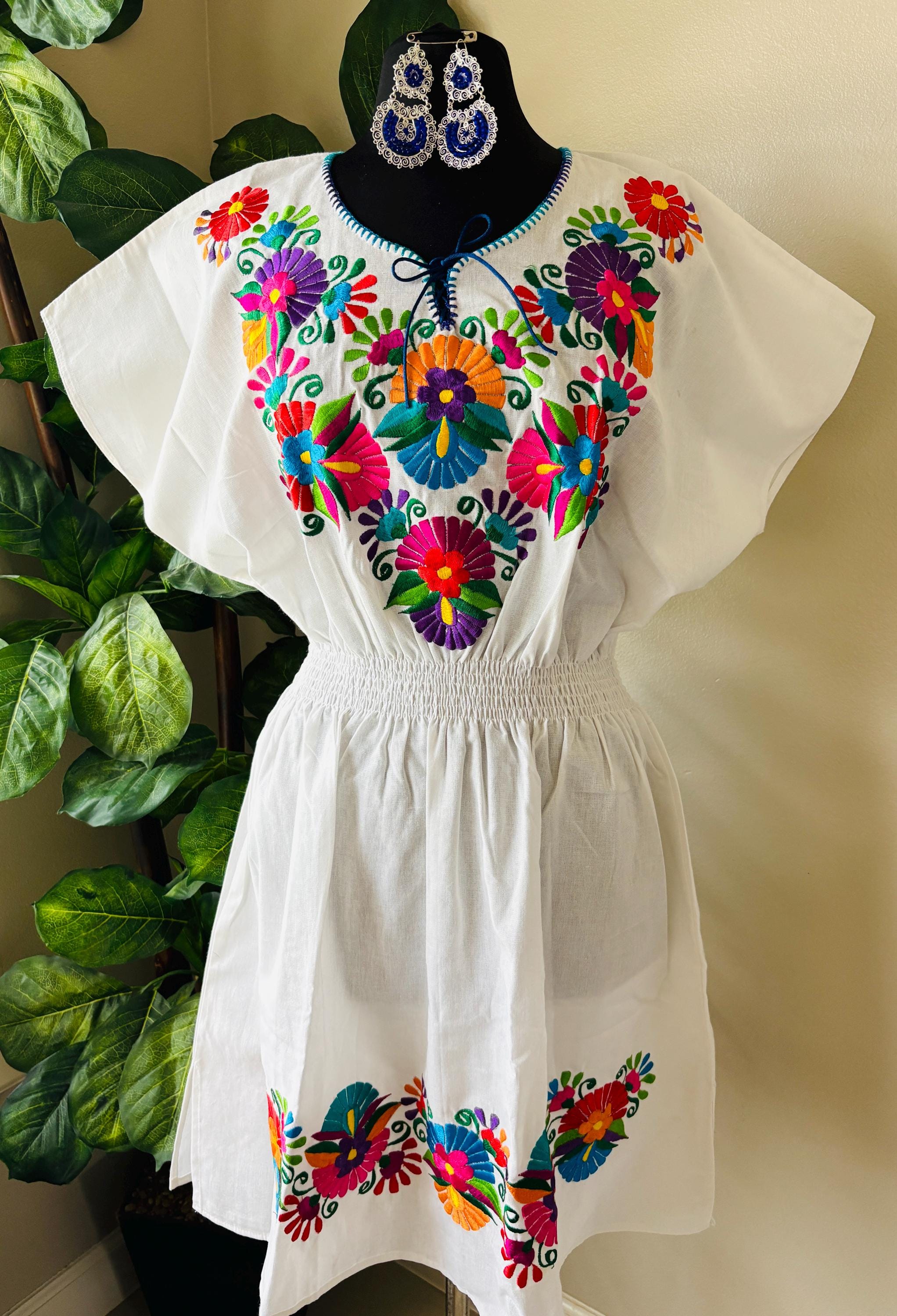 Plus Size Embroidered Mexican Dress - Handmade Artisanal Dress