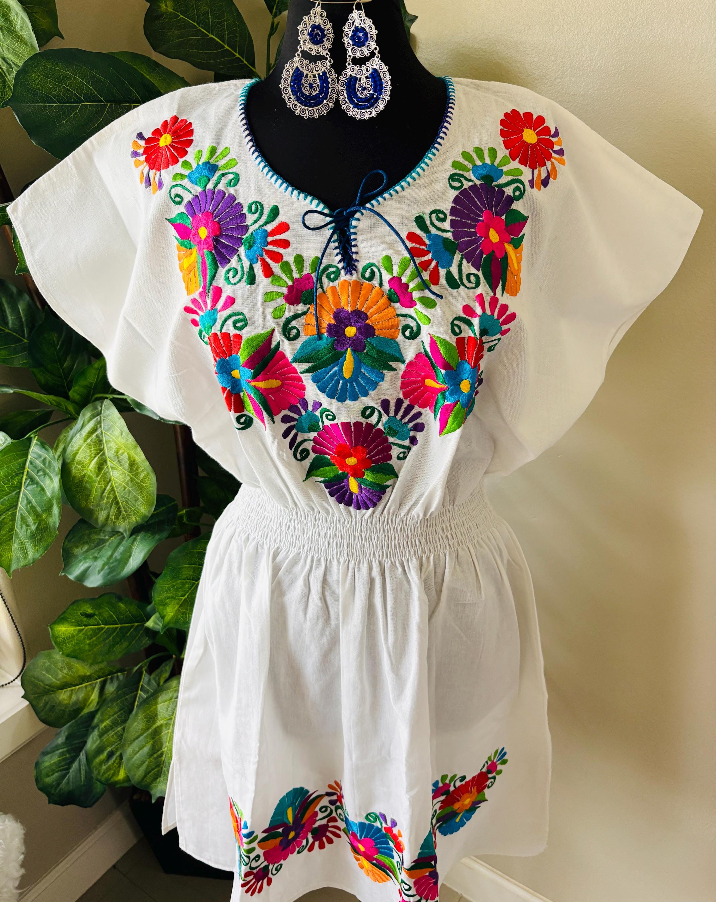 Plus Size Embroidered Mexican Dress - Handmade Artisanal Dress