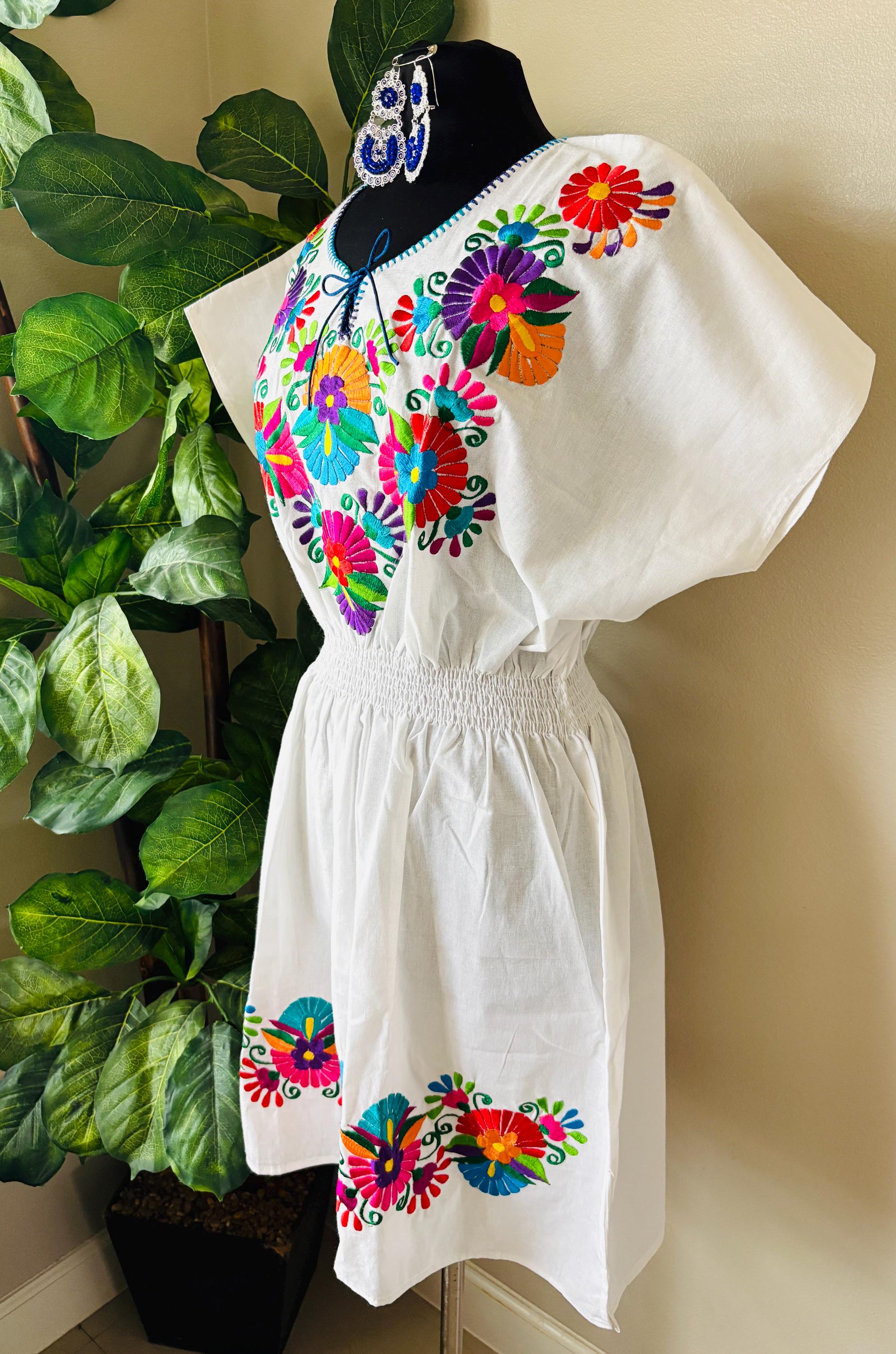 Plus Size Embroidered Mexican Dress - Handmade Artisanal Dress