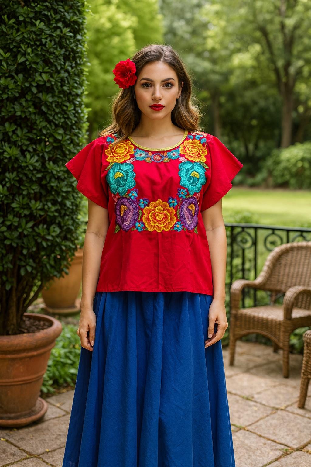 Image of Beautiful Handmade Cotton Huipil / Blouse - Mexican Embroidered Blouse - Artisan Made Blouse