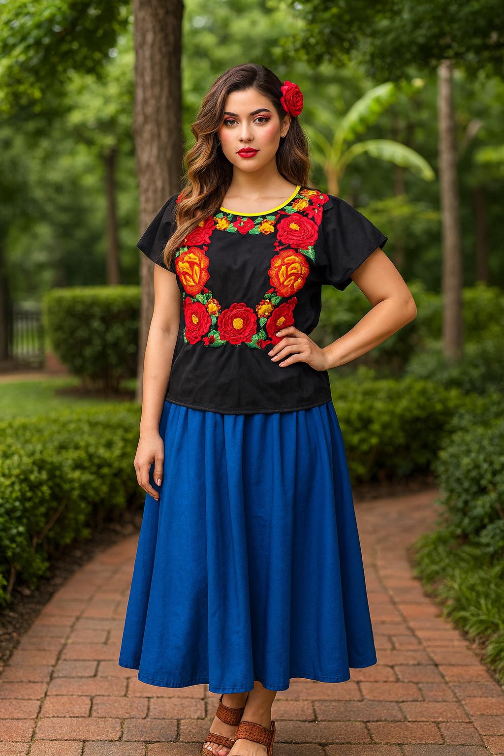 Beautiful Handmade Cotton Huipil / Blouse - Mexican Embroidered Blouse - Artisan Made Blouse