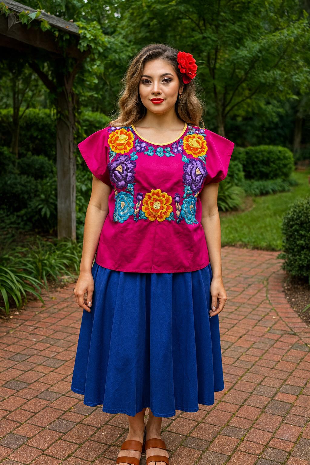 Beautiful Handmade Cotton Huipil / Blouse - Mexican Embroidered Blouse - Artisan Made Blouse