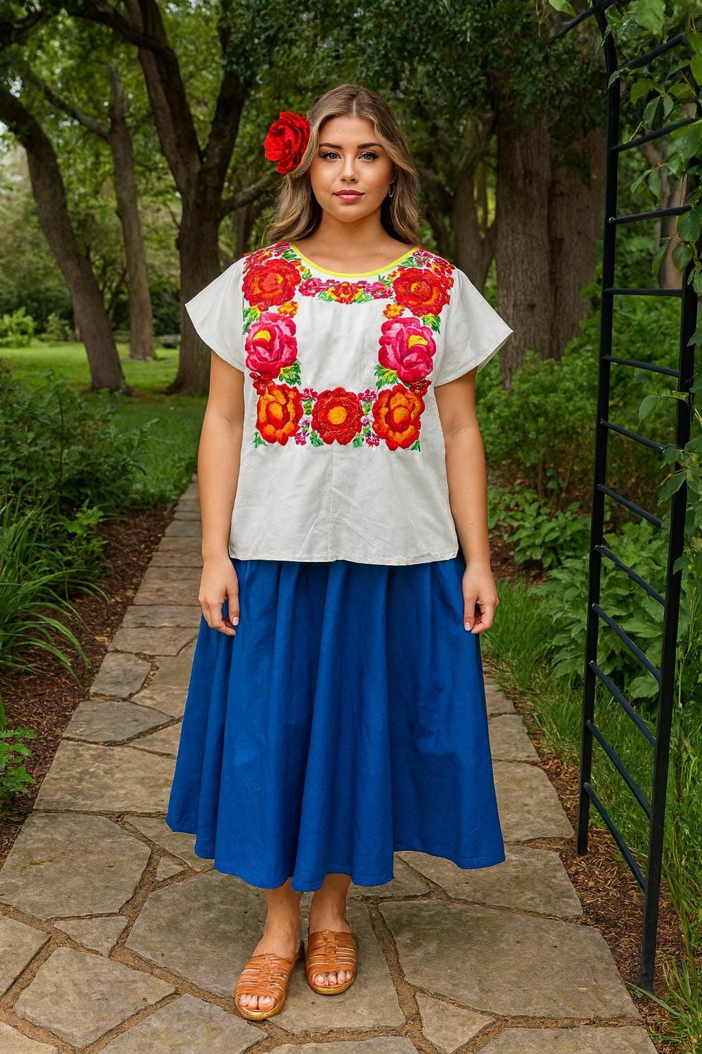Beautiful Handmade Cotton Huipil / Blouse - Mexican Embroidered Blouse - Artisan Made Blouse