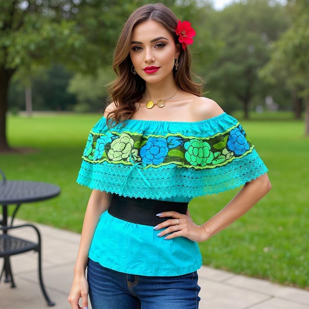 Off Shoulder Floral Blouse - Artisanal Flower Blouse