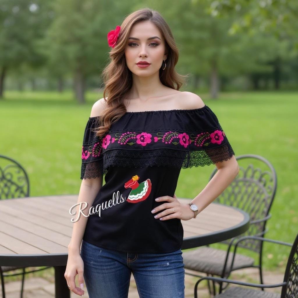Image of Loose Fit Mexican Embroidered Blouse - Handmade Artisanal Blouse - Floral Embroidery- Size S/M