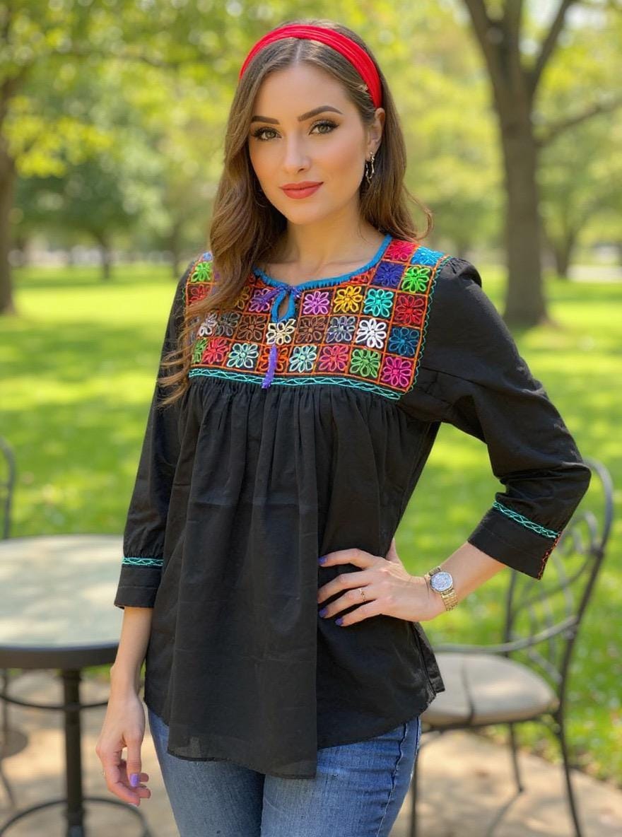 Beautiful Floral Rococo Embroidered Blouse - Mexican Embroidered Blouse - Floral Designs