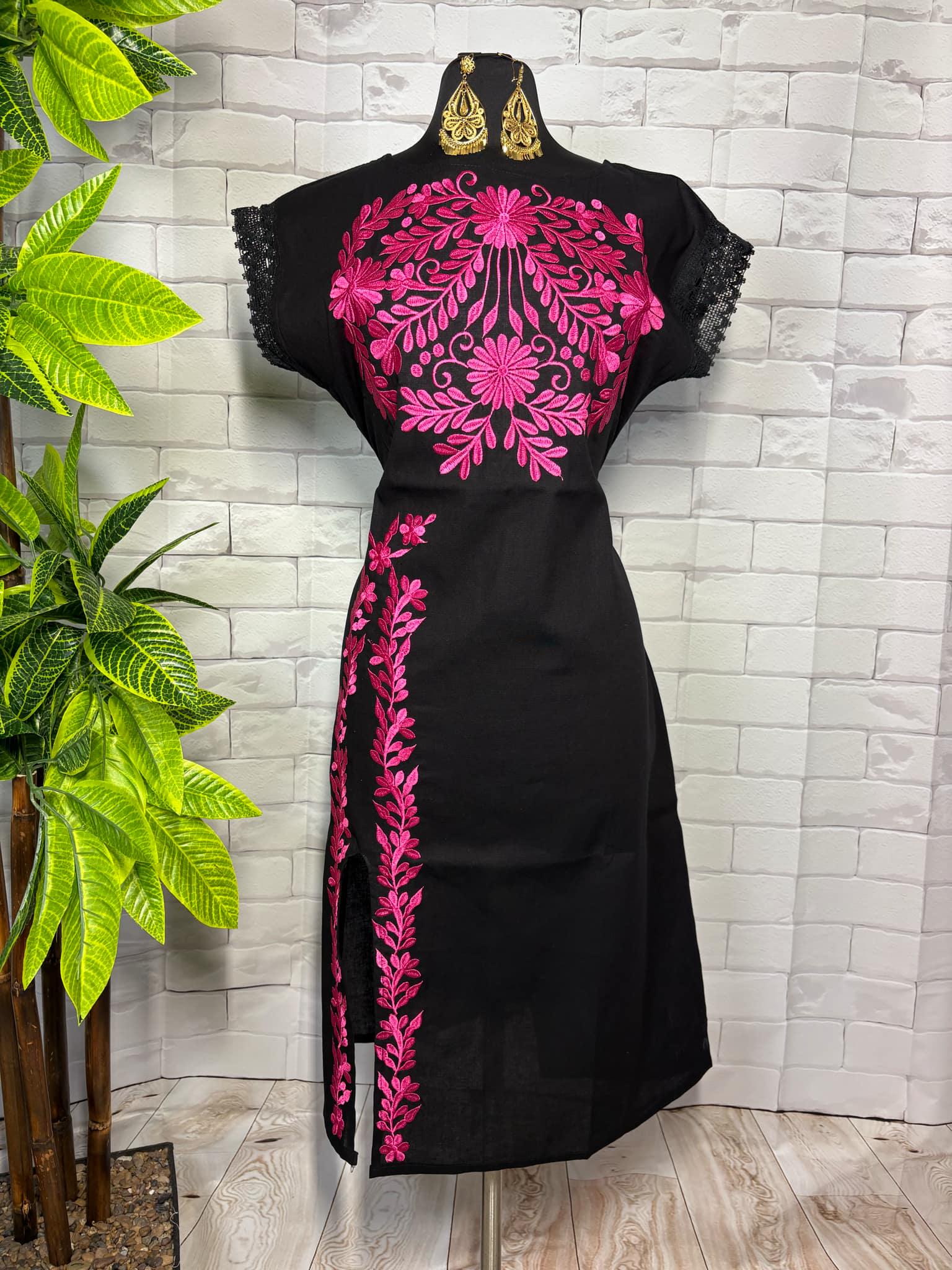 Image of Gorgeous Mexican Embroidered Dress - Handmade Artisanal Dress - Hand Embroidered Dress - M/L