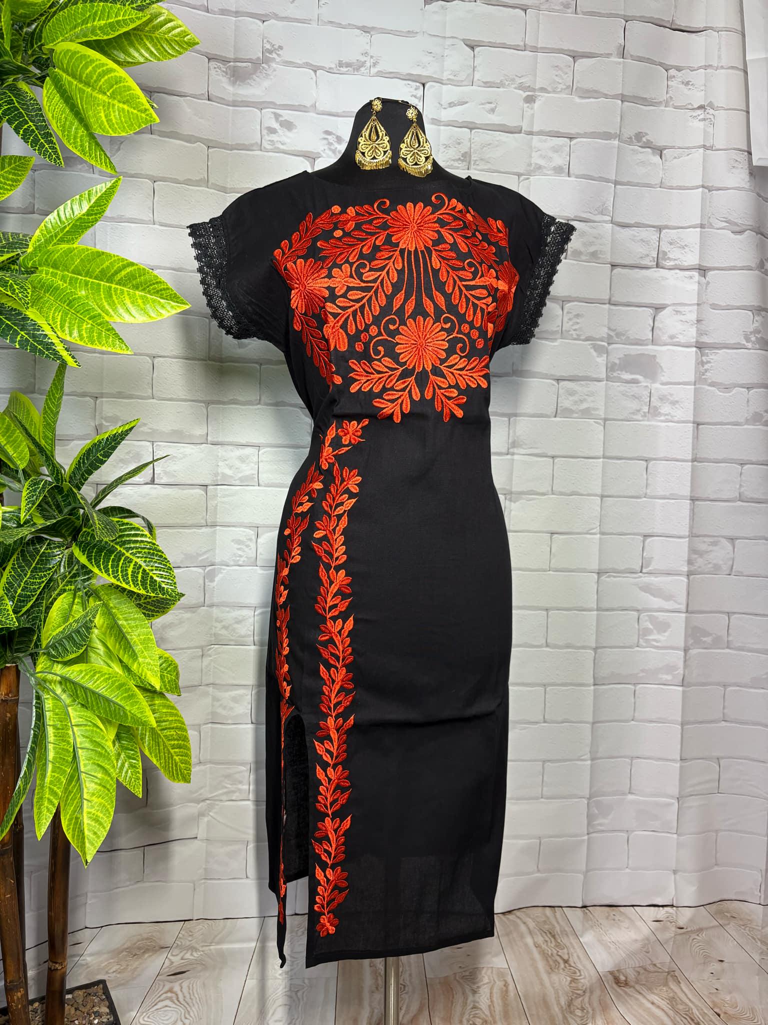 Image of Gorgeous Mexican Embroidered Dress - Handmade Artisanal Dress - Hand Embroidered Dress - M/L