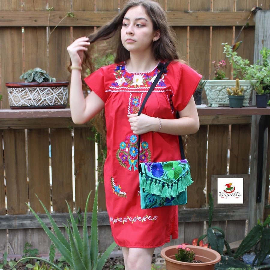 Image of Women's Hand Embroidered Puebla Dress in S, M, L, XL, 2X & 3X sizes - Mexican Hand Embroidery Dress