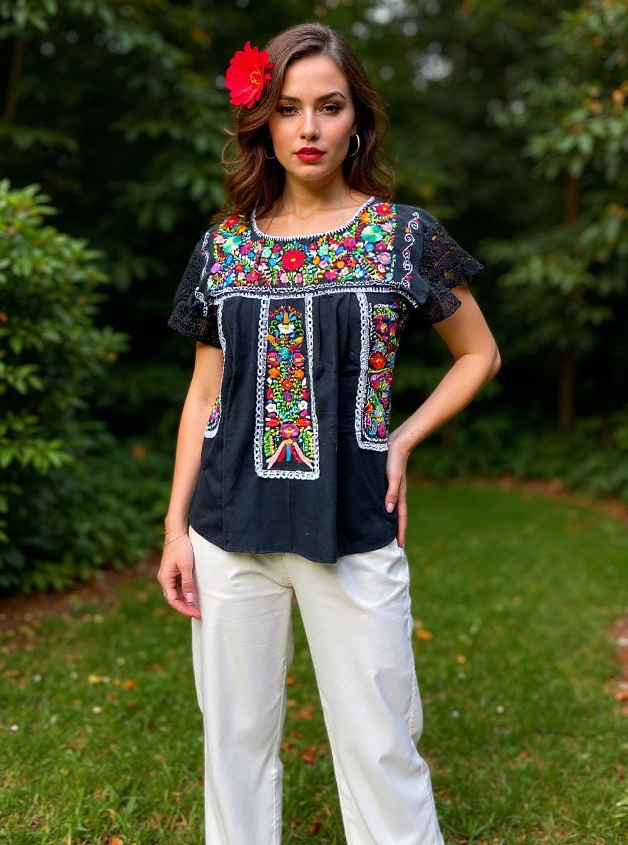 Precious “Linda” Black Hand Embroidered with EXTRA Embroidered areas 