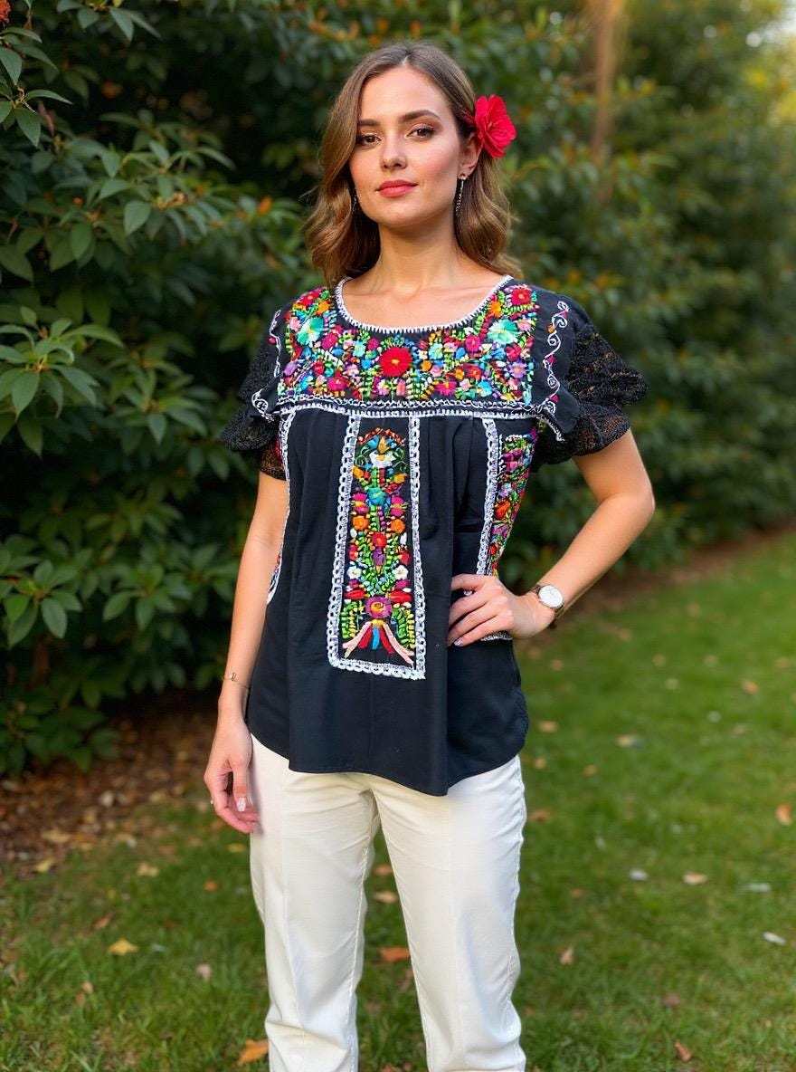 Precious “Linda” Black Hand Embroidered with EXTRA Embroidered areas 