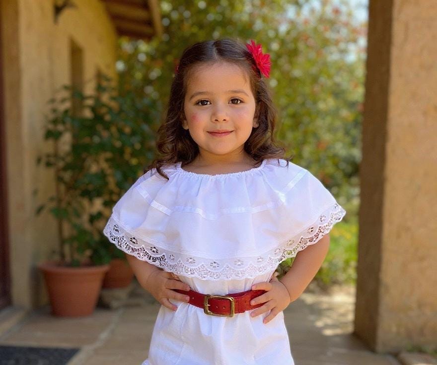 White Peasant Blouse - with Satin White Ribbon & White Lace-for Girls