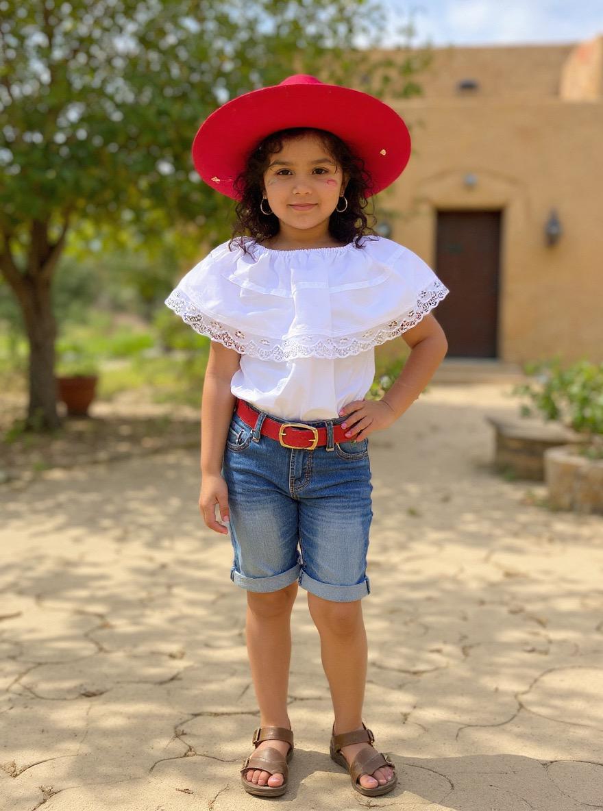 White Peasant Blouse - with Satin White Ribbon & White Lace-for Girls