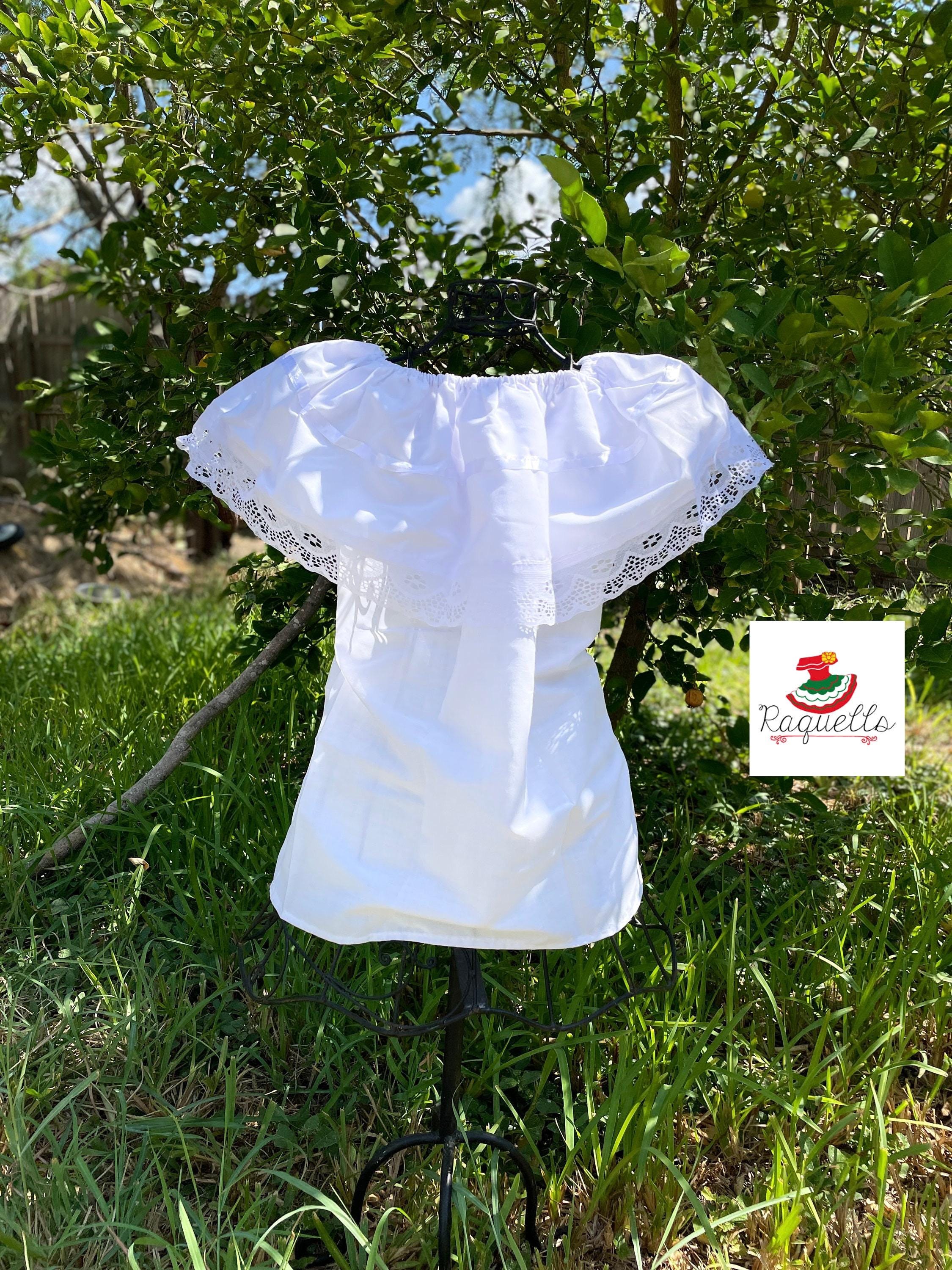 White Peasant Blouse - with Satin White Ribbon & White Lace-for Girls