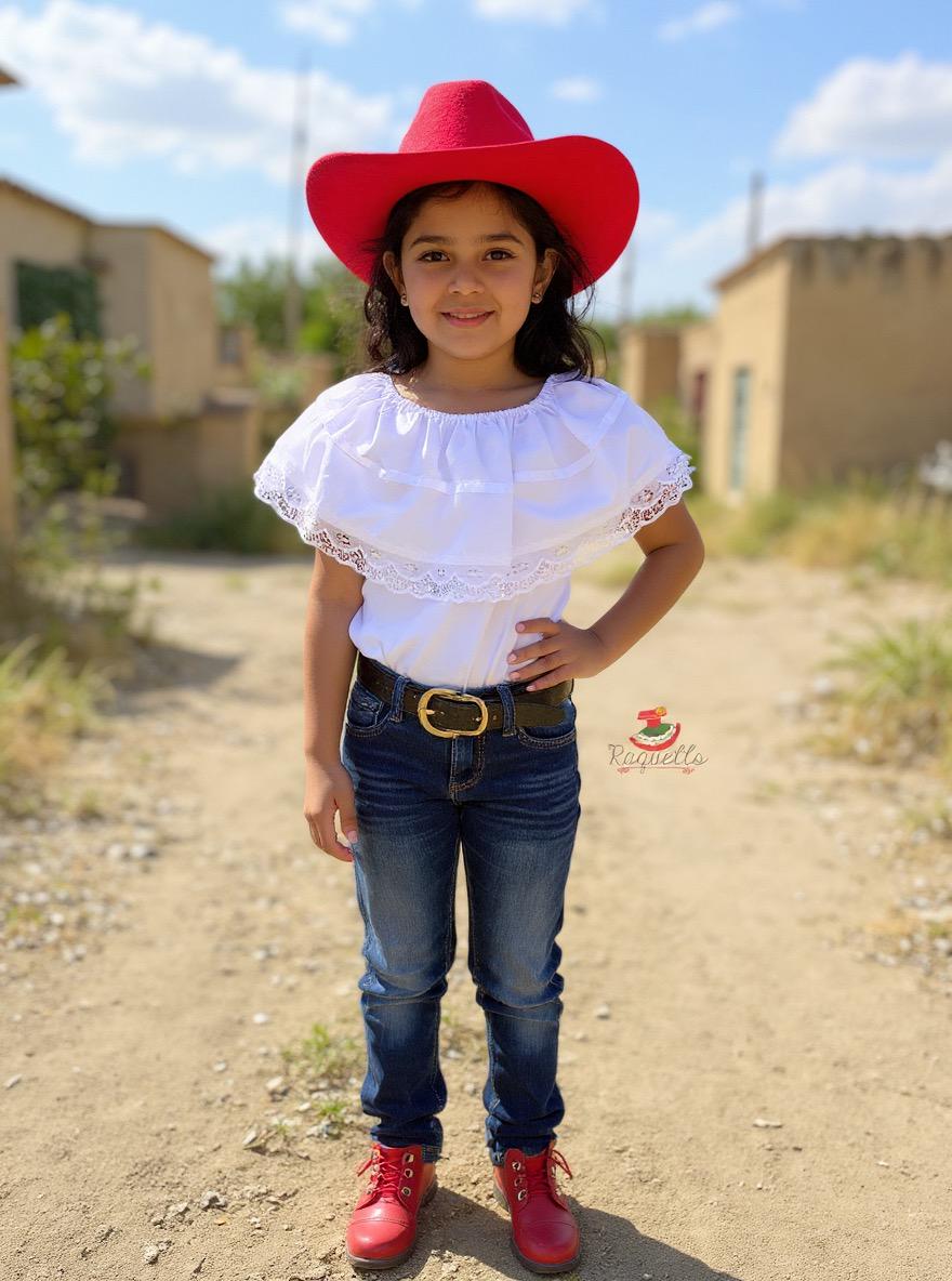 Image of White Peasant Blouse - with Satin White Ribbon & White Lace-for Girls
