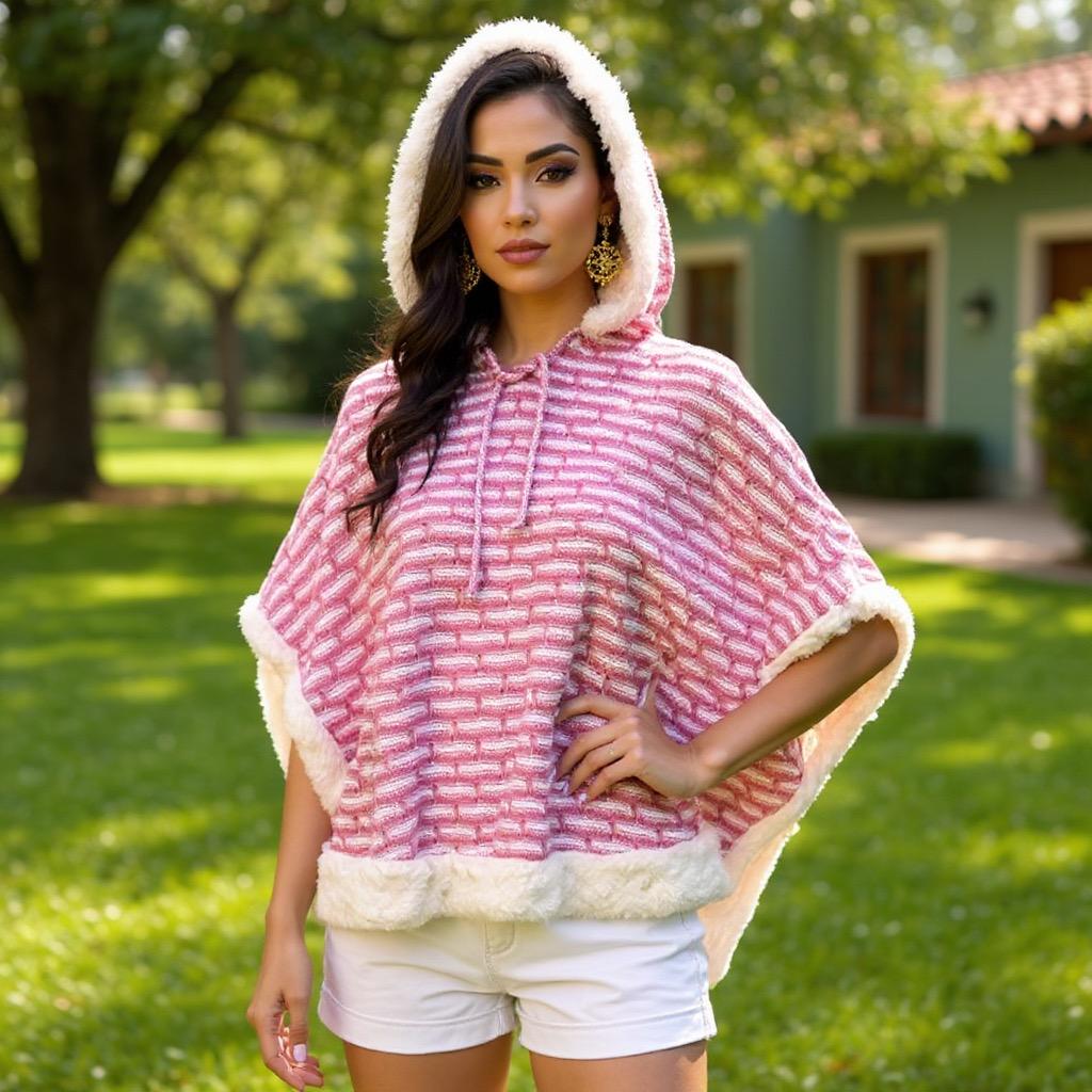 Mexican Hand Woven Wool Mañanita - Mexican Poncho - Hand Woven Artisanal Poncho One Size fits S- Large